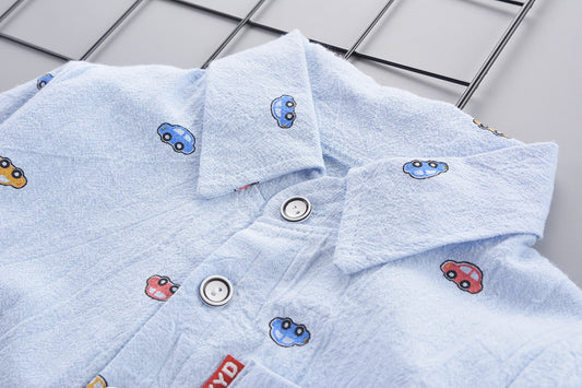 Cars Printed Sky Blue Full-Sleeved Shirt with Pants