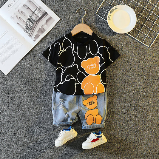 Cute Bear Printing Cotton Boys Clothing Sets