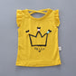 Unisex Outfits Cartoon Printed Short Sleeve Yellow Tops With Shorts
