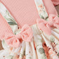 Baby Girl Floral Dress Ruffle Sleeve Ribbed Pink T-Shirt Top and Suspender Shorts and Headband