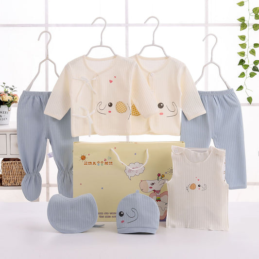 Unisex New Born Baby Pure & Soft Cotton 7 Piece Clothing Striped Elephant Style Set