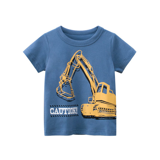 Short-Sleeved Excavator Printed T-Shirt For Kids