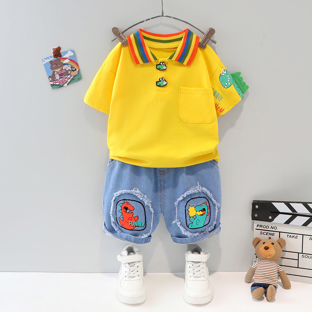 Funny DuDu Polo Shirt With Designed Jeans Shorts For Kids