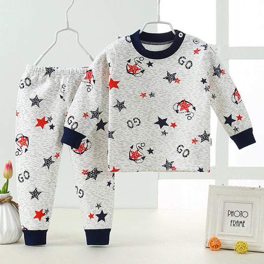 Unisex Warm Pajamas Sets Star Print O-Neck Winter Track Suits