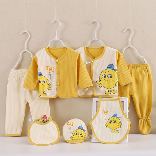 Unisex New Born Baby Pure & Soft Cotton Yellow Elf Style 7 Piece Clothing Set