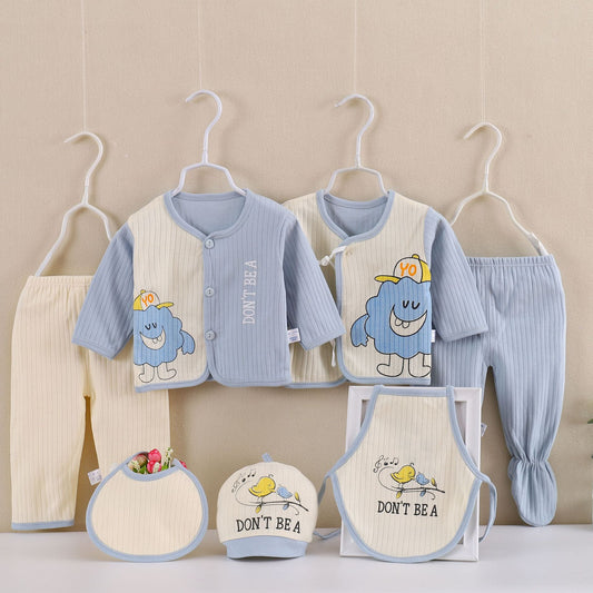 Unisex New Born Baby Pure & Soft Cotton Blue Smurf Style 7 Piece Clothing Set