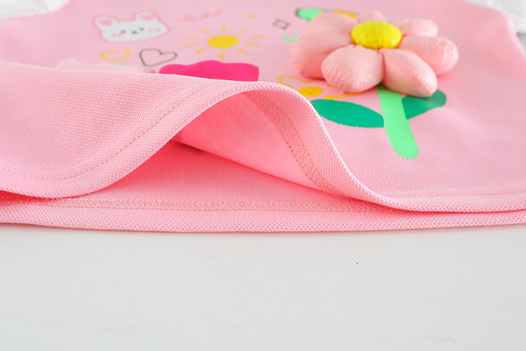 3D Flower Lace Sleeve Long Sleeve Princess Pink Baby Girl Dress