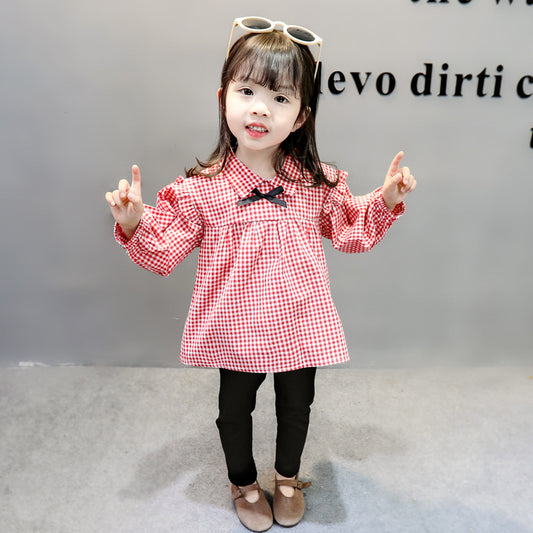 Cute Plaid Western Style Baby Girl Fashionable 2Pcs Suit Pink Color