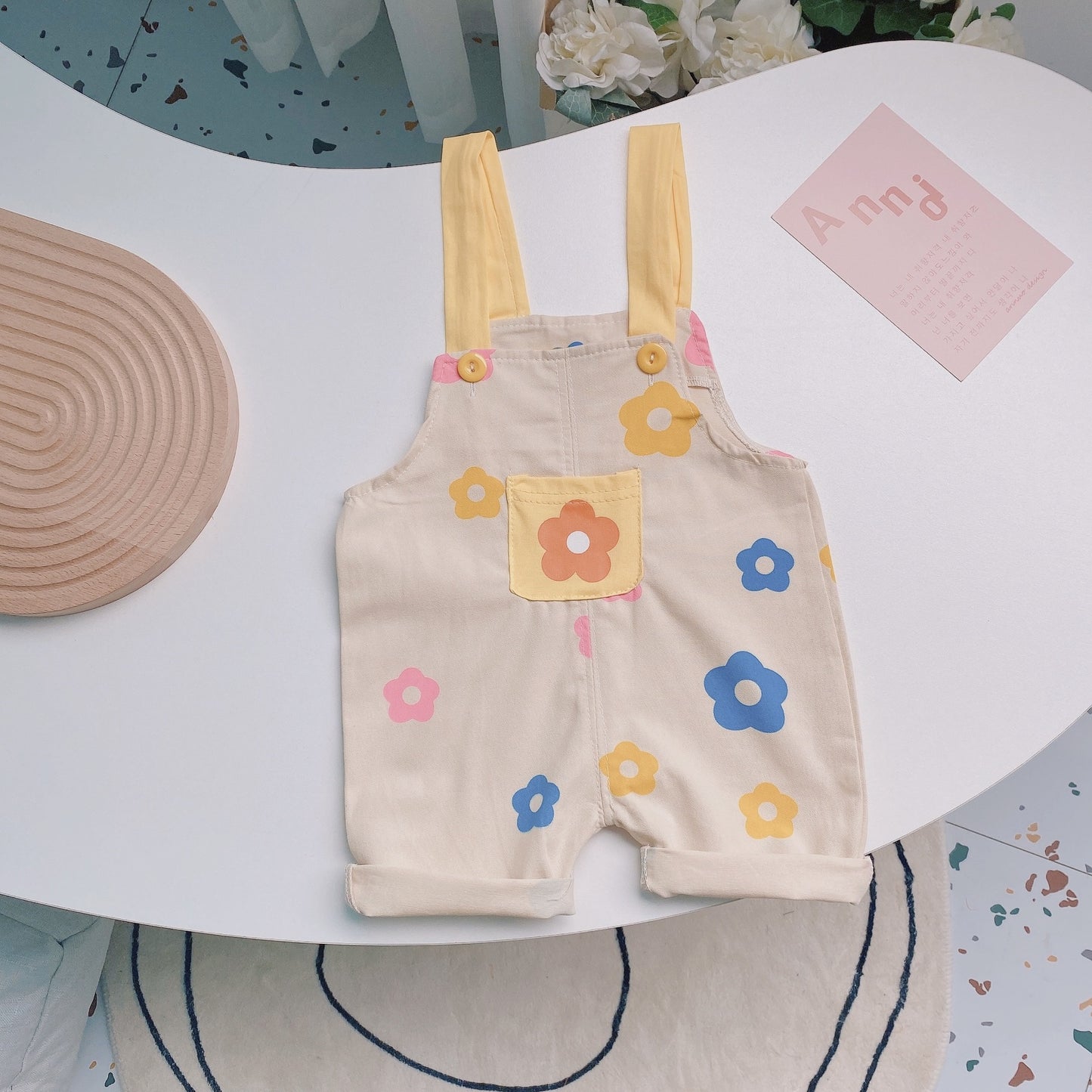 Floral Dungaree Dress 2 Color Orange and Yellow for 6m to 2.5 Years