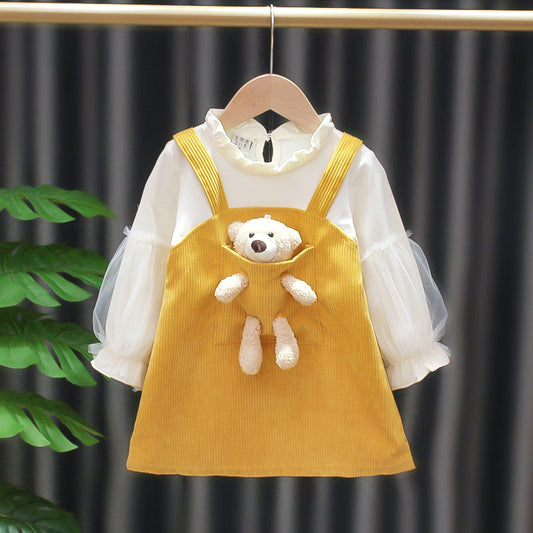 3D Teddy Dress For Girls 2 Color Pink and Yellow