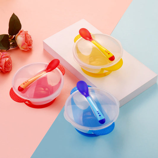 Baby Bowl Set With temperature Sensing Spoon With Suction Cup, Training Baby Bowl Set Suction Bowl