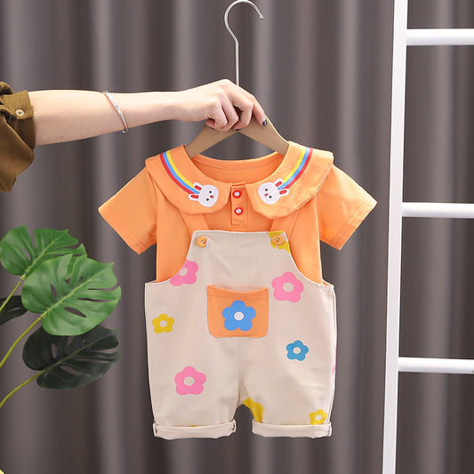 Floral Dungaree Dress 2 Color Orange and Yellow for 6m to 2.5 Years