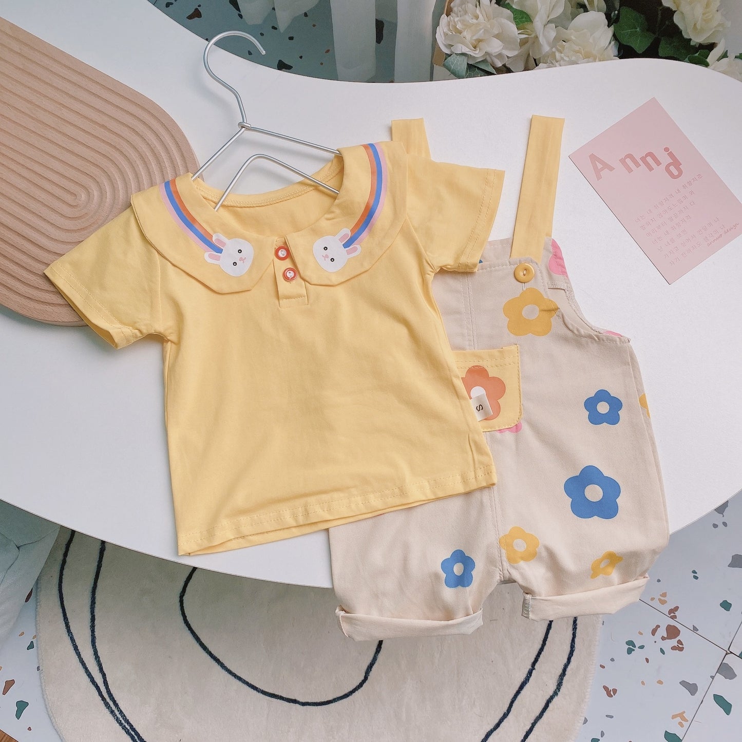 Floral Dungaree Dress 2 Color Orange and Yellow for 6m to 2.5 Years