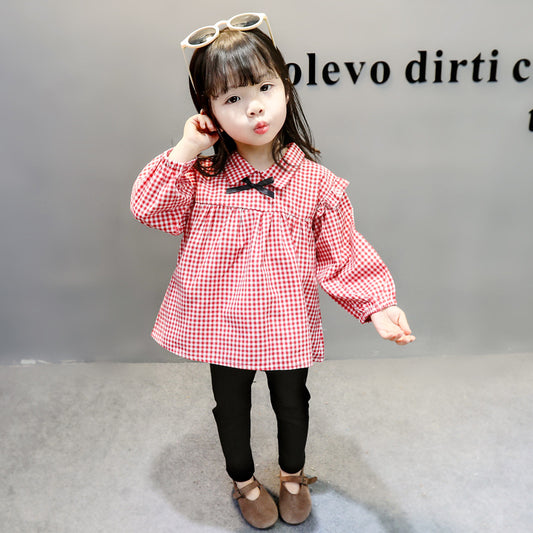Cute Plaid Western Style Baby Girl Fashionable 2Pcs Suit Pink Color