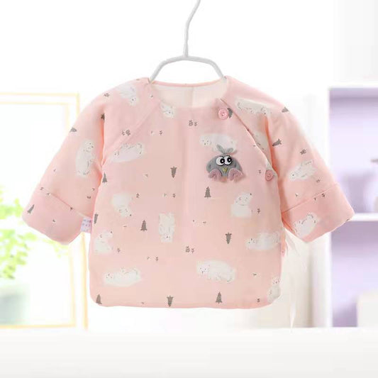 Unisex Cotton Baby Half-Back Thickened Anti-Wet Jacket Cute Pink Bear One-Piece Top 0-3 months