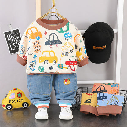 Long Sleeves Car printed Clothing Set