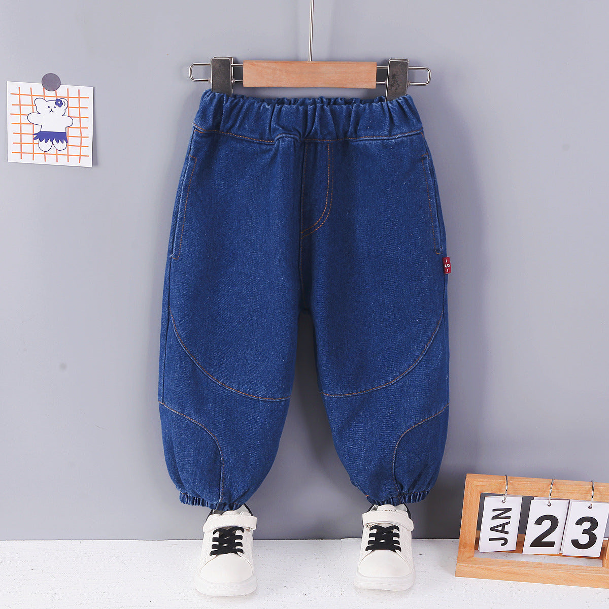 Unisex Baby Elastic Waist Blue Denim Pants