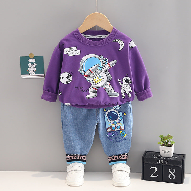 Little Astronaut Purple Printed Sweatshirt and Jeans pants