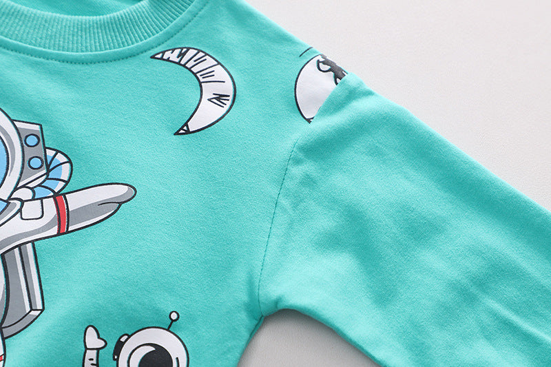 Little Astronaut Light Green Printed Sweatshirt and Jeans pants