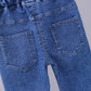 Unisex Baby Strawberry patched Elastic Waist Blue Denim Pants