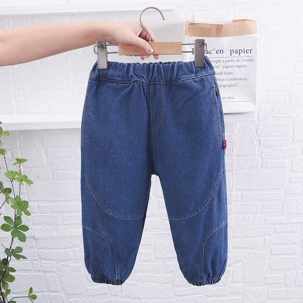 Unisex Baby Elastic Waist Blue Denim Pants