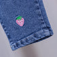 Unisex Baby Strawberry patched Elastic Waist Blue Denim Pants