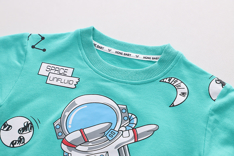 Little Astronaut Light Green Printed Sweatshirt and Jeans pants