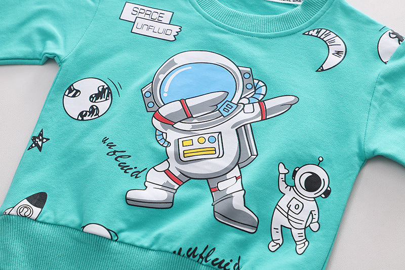 Little Astronaut Light Green Printed Sweatshirt and Jeans pants