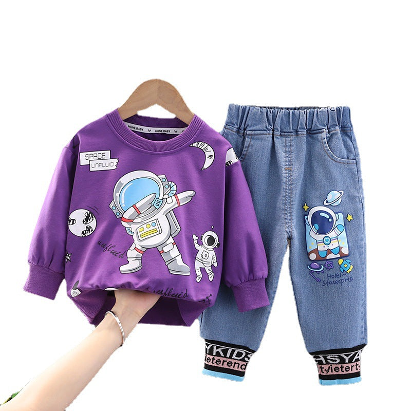 Little Astronaut Purple Printed Sweatshirt and Jeans pants