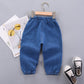 Unisex Baby bear Elastic Waist Blue Denim Pants