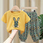 Unisex Cartoon Bunny Printed Yellow T-Shirts and Shorts Set