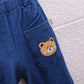 Unisex Baby bear Elastic Waist Blue Denim Pants