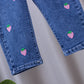 Unisex Baby Strawberry patched Elastic Waist Blue Denim Pants