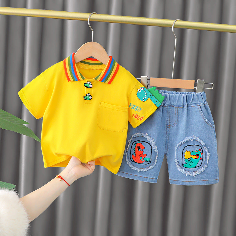 Funny DuDu Polo Shirt With Designed Jeans Shorts For Kids tinyshore