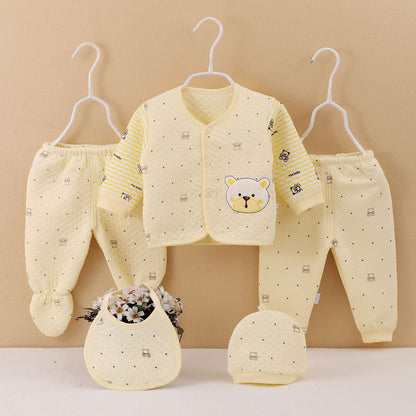 Unisex New Born Baby Pure & Soft Cotton 5 Piece Clothing Embroidered Bear Style Set