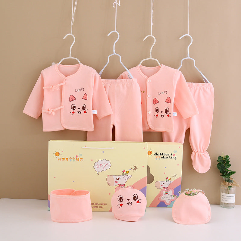 Unisex New Born Baby Pure & Soft Cotton 7 Piece Clothing Pink Kitten Style Set