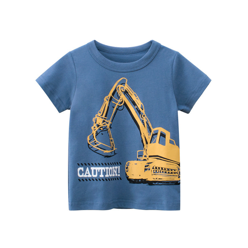 Short-Sleeved Excavator Printed T-Shirt For Kids