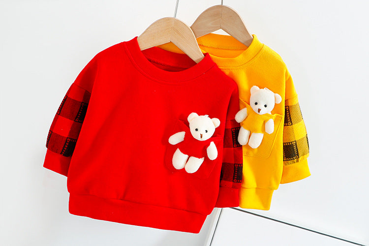 Unisex Bear Decoration Long Sleeve T-Shirt Pants 2pcs Set for 6m-4years