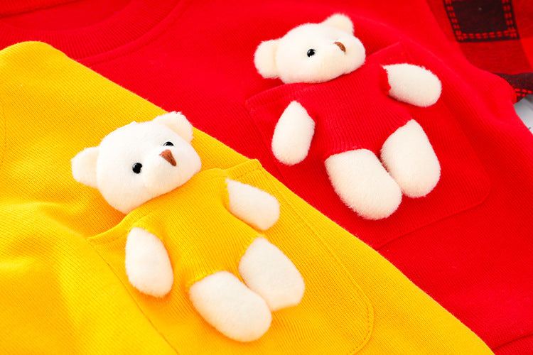 Unisex Bear Decoration Long Sleeve T-Shirt Pants 2pcs Set for 6m-4years