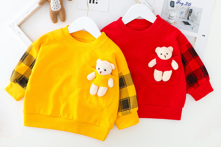 Unisex Bear Decoration Long Sleeve T-Shirt Pants 2pcs Set for 6m-4years