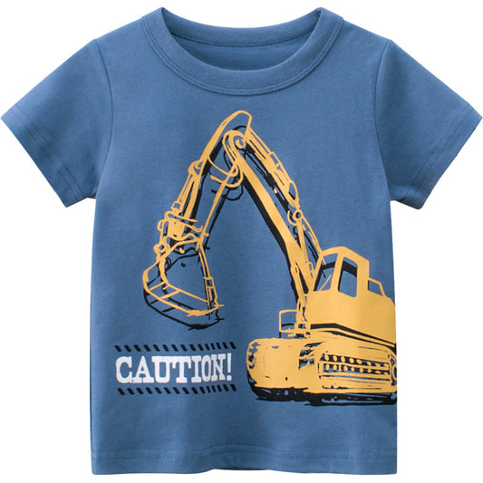 Short-Sleeved Excavator Printed T-Shirt For Kids