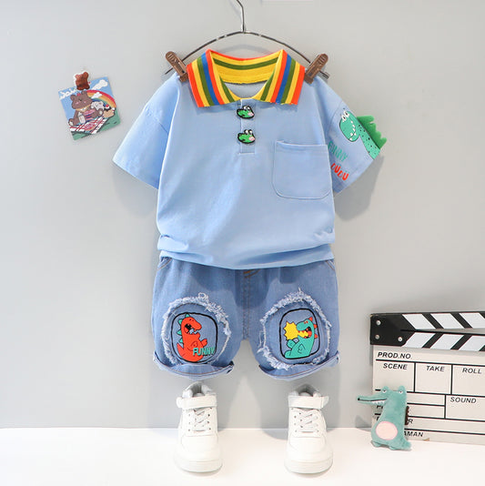 Funny DuDu Polo Shirt With Designed Jeans Shorts For Kids