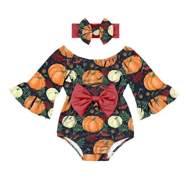 Newborn Baby Girls Jumpsuit Cute Pumpkin Print Clothes