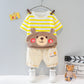 Cute Bear Round Neck Striped Shirt With Soft Cotton Shorts For Kids.