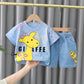 Giraffe Printed Round Neck Shirt With Cotton Jeans Shorts For Kids