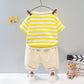 Cute Bear Round Neck Striped Shirt With Soft Cotton Shorts For Kids.