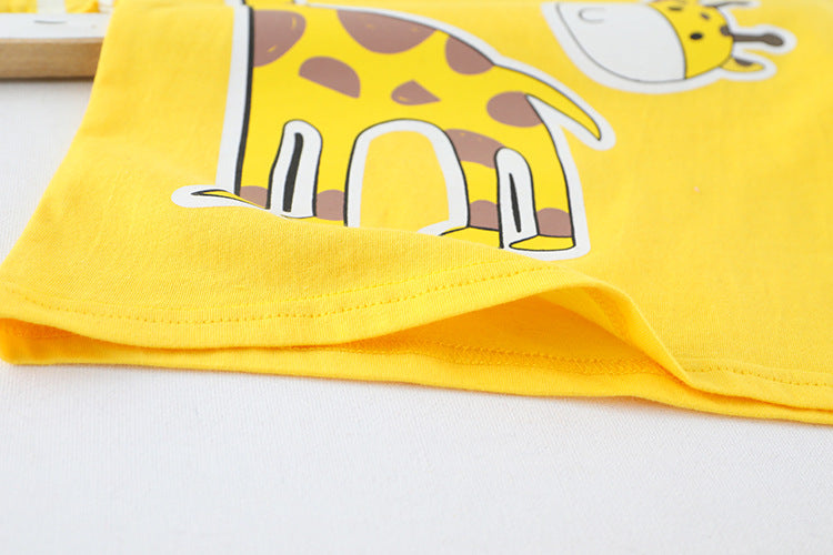 Cute Round Neck Cotton Giraffe Tee with Giraffe Printed Cotton Jeans Short