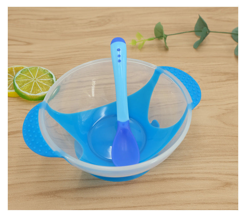 Baby Bowl Set With temperature Sensing Spoon With Suction Cup, Training Baby Bowl Set Suction Bowl