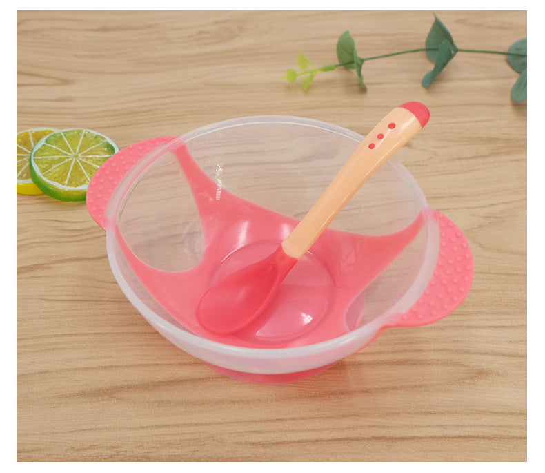 Baby Bowl Set With temperature Sensing Spoon With Suction Cup, Training Baby Bowl Set Suction Bowl