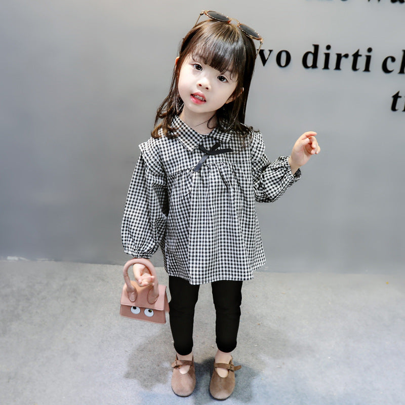 Cute Plaid Western Style Baby Girl Fashionable 2Pcs Suit Black Color